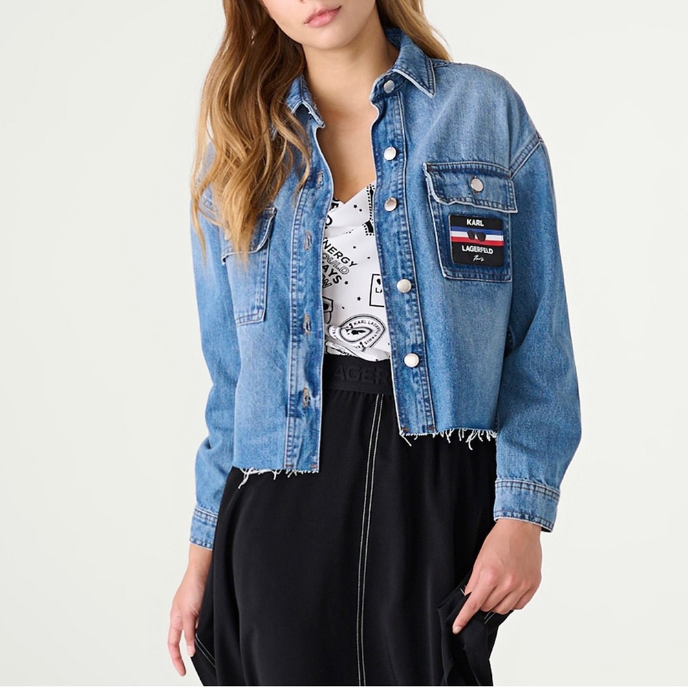 Karl Lagerfeld Paris Denim Boxy Women’s Shirt Jacket Size Medium NWT